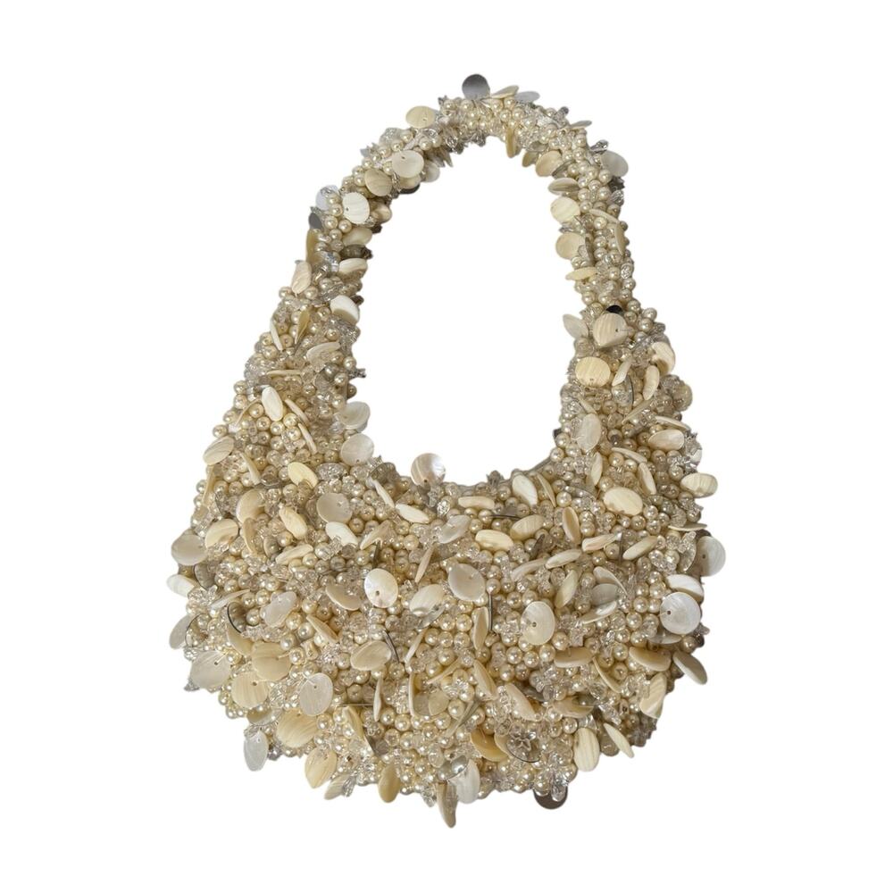 Bridal Beach Bag Real Shells Faux Pearls Crystal Beading Mermaid Resort Purse